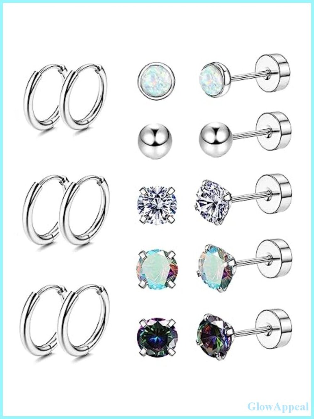 Hypoallergenic Stainless Steel Earrings Set for Sensitive Ears - 8 Pairs